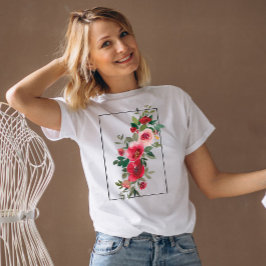 Camiseta Na moda Vintage, flores rosa e vermelhas