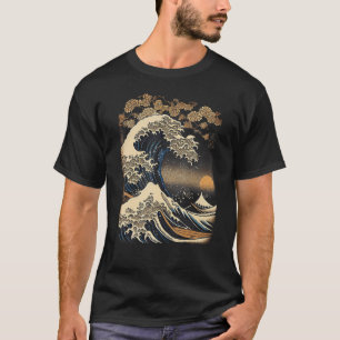 Camiseta Na moda Wave do Excelente do Woodblock Japonês