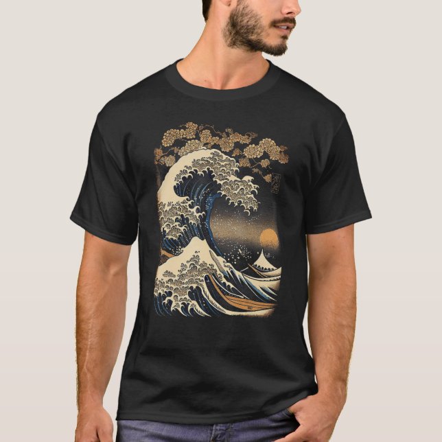 Camiseta Na moda Wave do Excelente do  Woodblock Japonês (Frente)