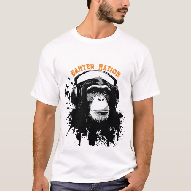 Camiseta Nação Banter (macaco com fones de ouvido) (Frente)