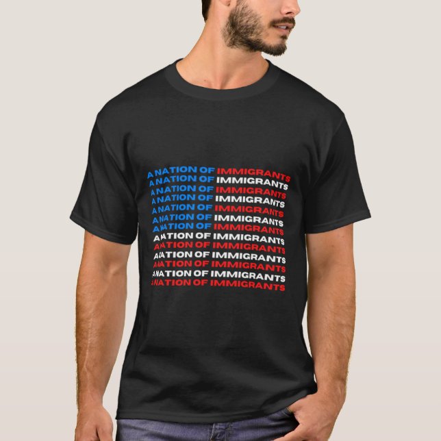 Camiseta Nação dos Imigrantes Vermelho, Branco e Azul (Frente)