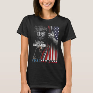 Camiseta Nação Sob Deus Trump 2024 Bandeira de Deus America