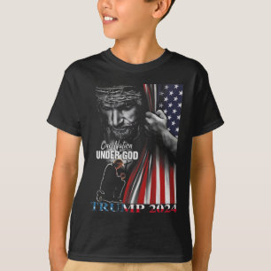 Camiseta Nação Sob Deus Trump 2024 Bandeira de Deus America