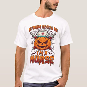 Camiseta Nada Me Assusta Enfermeira Abóboras Seringas Morce