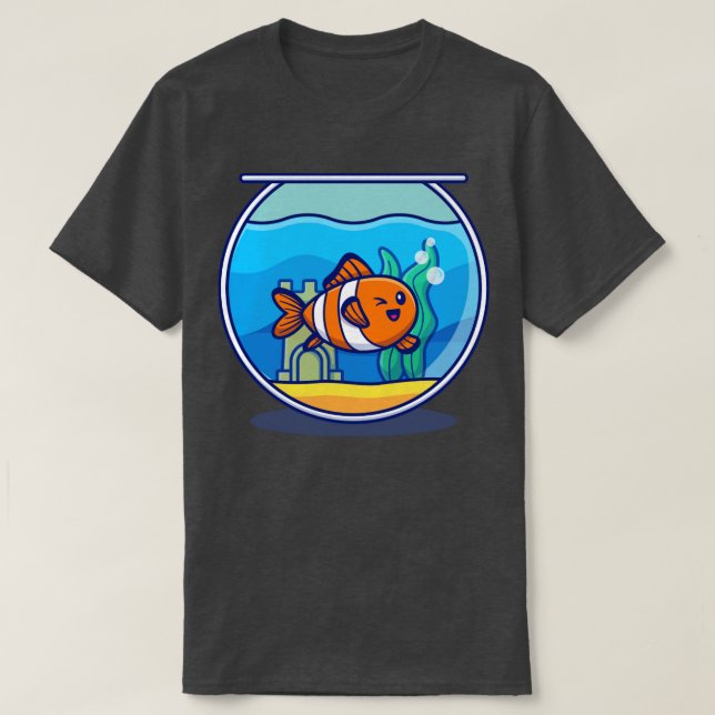Camiseta Nadação De Peixes De Palha No Cartoon De Aquário (Frente do Design)