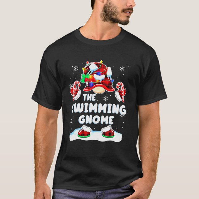 Camiseta Nadação Gnomies Xadrez Vermelha Família C (Frente)