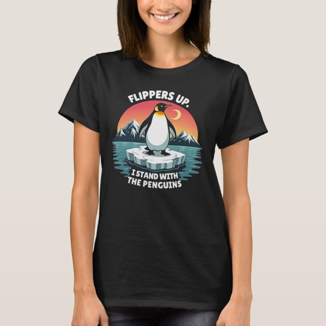 Camiseta Nadadeiras Acima Eu Fico Com Os Pinguins (Frente)