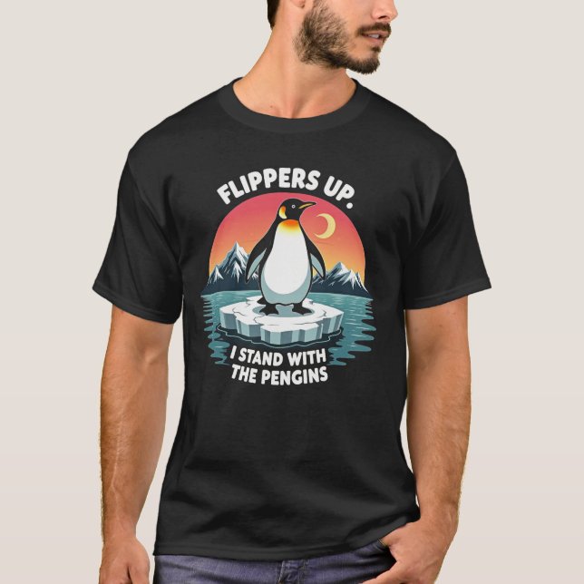 Camiseta Nadadeiras Acima Eu Fico Com Os Pinguins (Frente)