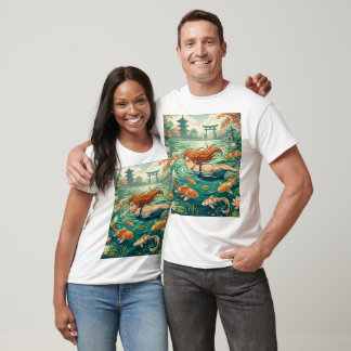 Camiseta Nadador Em Lago De Carpas