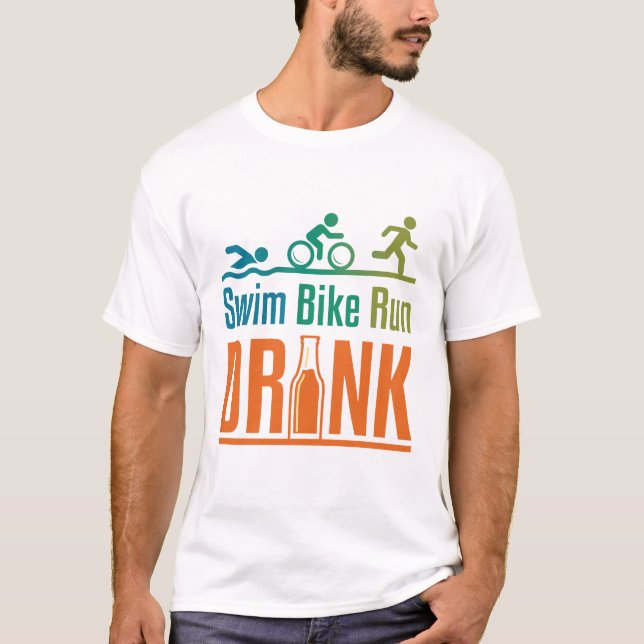 Camiseta Nadar Pedalar Correr Beber Triatlo Divertido Beben (Frente)