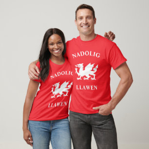 Camiseta Nadolig Llawen Feliz Natal Dragão Galês Celta