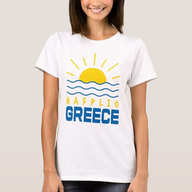 Camiseta Nafplio Grécia Sol e Ondas Marítimas Mulheres (Frente)