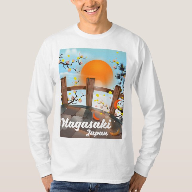 Camiseta Nagasaki, poster japonês florescente. (Frente)