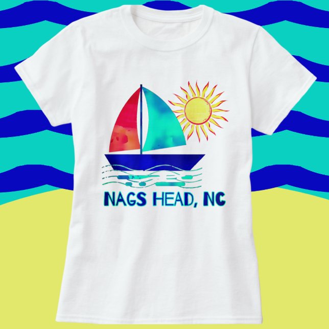 Camiseta Nags Head NC Bonito Watercolor Sailboat (Criador carregado)