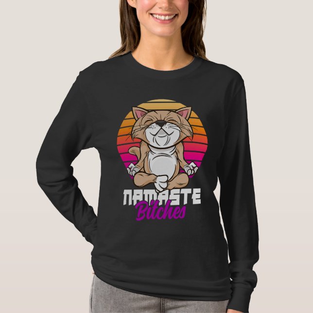 Camiseta Namaste Cat Yoga Positive Vibes Sarcastic (Frente)