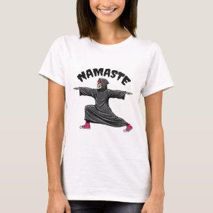 Camiseta Namaste de Yoga Divertido no Halloween Esqueleto C
