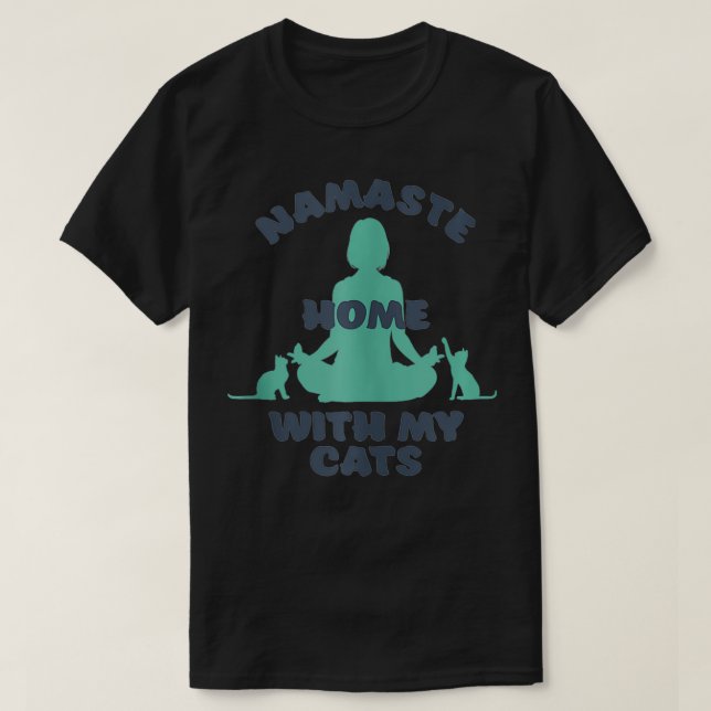 Camiseta Namaste Home Com Meus Gatos Engraçados Meditação D (Frente do Design)