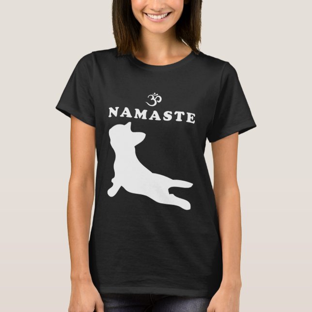 Camiseta Namaste Om Símbolo Francês Buldogue Yoga Para Mulh (Frente)