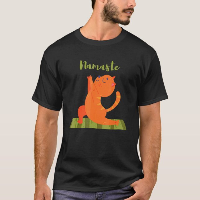 Camiseta Namaste Orange Tabby Kitty Cat para Instrutor Yoga (Frente)