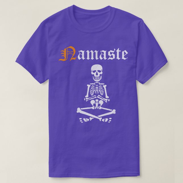 Camiseta Namaste Skeleton Halloween Yoga Halloween Asanas f (Frente do Design)
