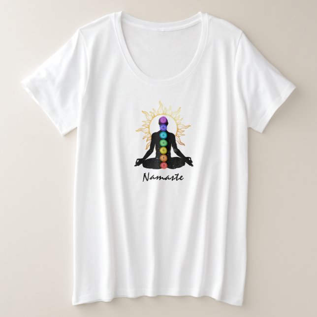 Camiseta *~* Namaste Sun Universe Man Medita Lotus Pose (Frente do Design)