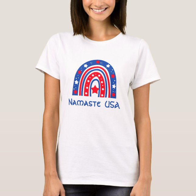Camiseta Namaste USA Patriótico Arco-Íris (Frente)