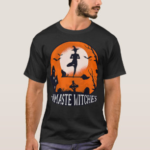 Camiseta Namaste Witches Engraçado Yoga Halloween para Mulh