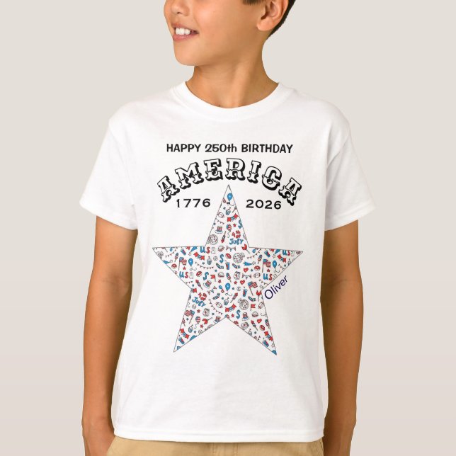 Camiseta Name || 250th Happy Birthday America Star Youth (Frente)