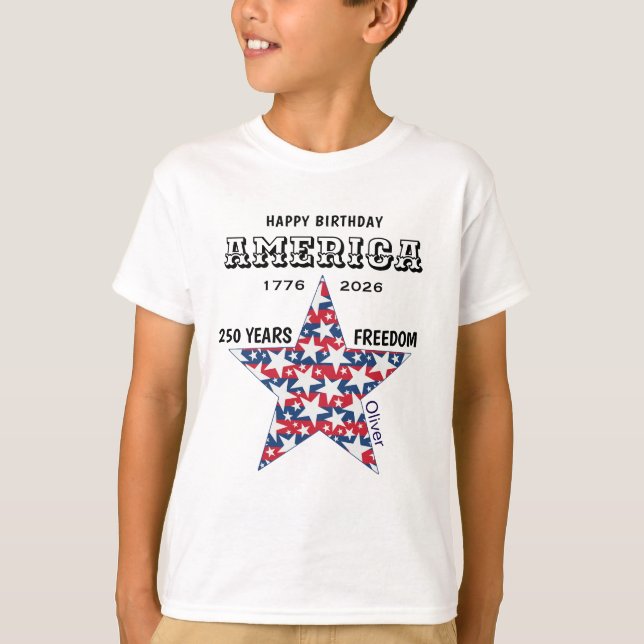 Camiseta Name || 250th Happy Birthday America Stars Youth (Frente)