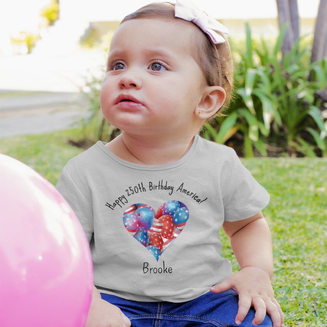 Camiseta Name, July 4th Balloons Heart 3mos to 24mos (Criador carregado)