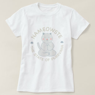 Camiseta Nameowste - Purrvana - gato em carraça nativa