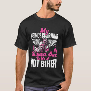 Camiseta Namorada de Motociclista Clássico Meu Príncipe Enc