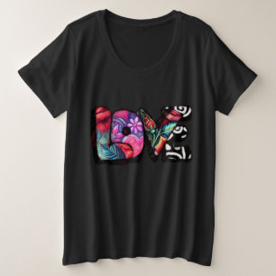 Camiseta Namorados abstrato Love Word Grafite Floral Cor-de