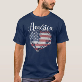 Camiseta Namorados Americano Flag Grungy Heart 'America'