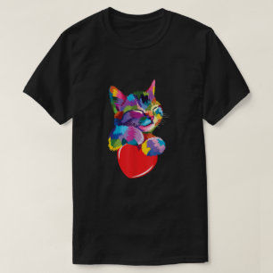 Camiseta Namorados de Abraço de Gato Giro Arco-Íris Gatinho