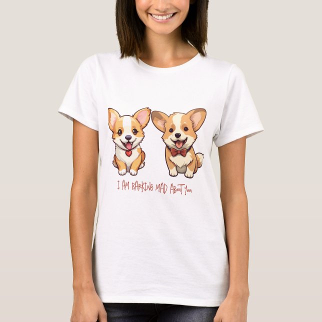 Camiseta Namorados de Aniversário do Cachorro Corgi (Frente)