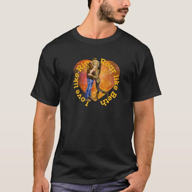 Camiseta Namorados de Cowboy Sonha com Cavalo de Pé Românti (Frente)