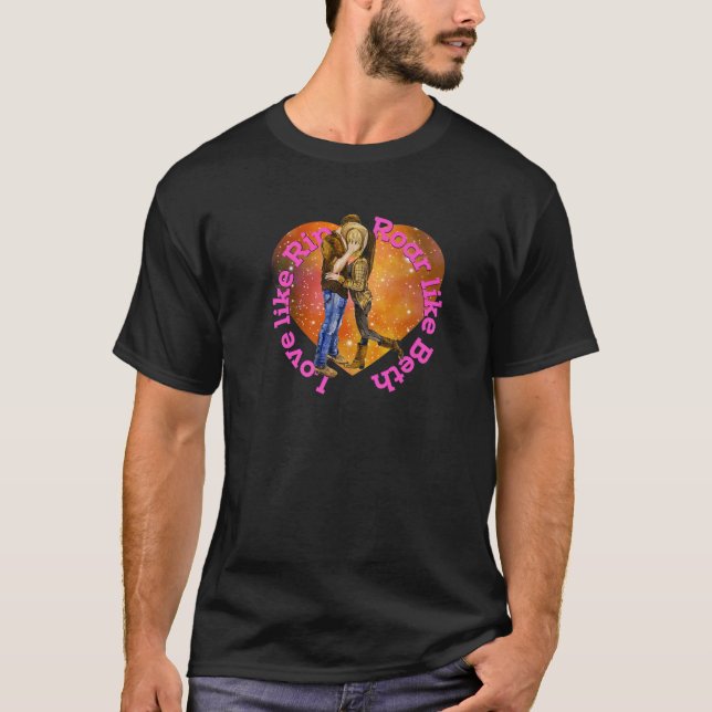 Camiseta Namorados de Cowboy Sonha com Cavalo de Pé Românti (Frente)