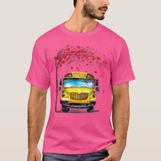 Camiseta Namorados De Ônibus Escolar Com Ônibus De Coração 