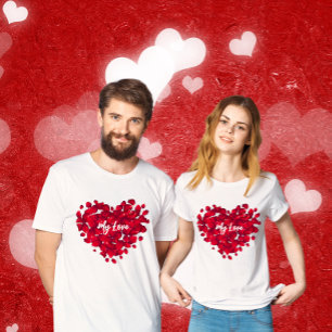 Camiseta Namorados de Texto Personalizados Rosa vermelha Ca