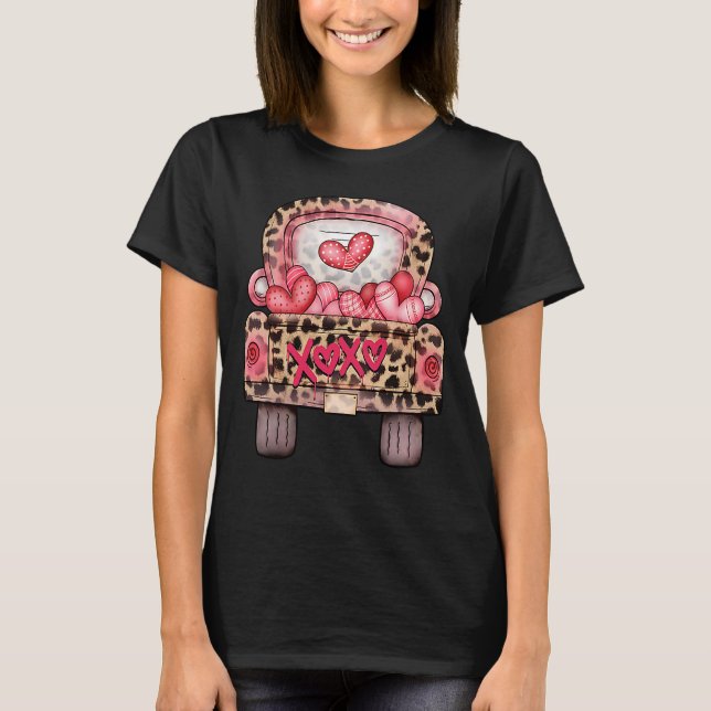 Camiseta Namorados Feliz de Leopardo Leopardo Rosa XOXO (Frente)