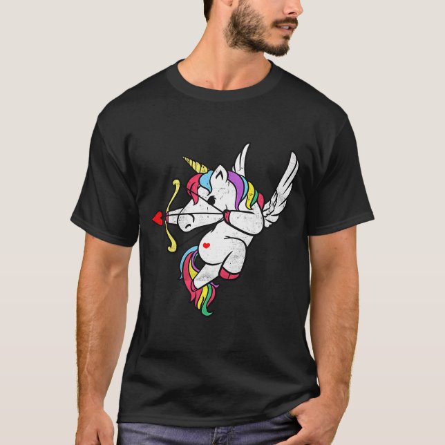Camiseta Namorados Mulheres do legal Unicórnio Cupido da Un (Frente)