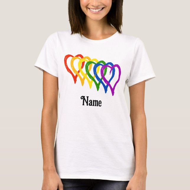 Camiseta Namorados Orgulho gay Sinalizador Arco-Íris Coraçõ (Frente)
