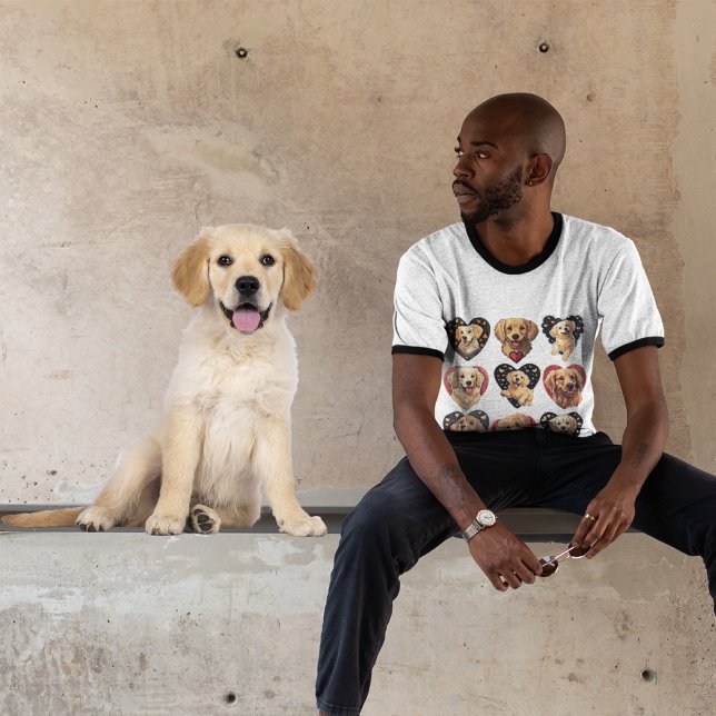 Camiseta Namorados-Retriever Cachorro (Joyful Valentine Golden Retriever Dog men's T-Shirt)