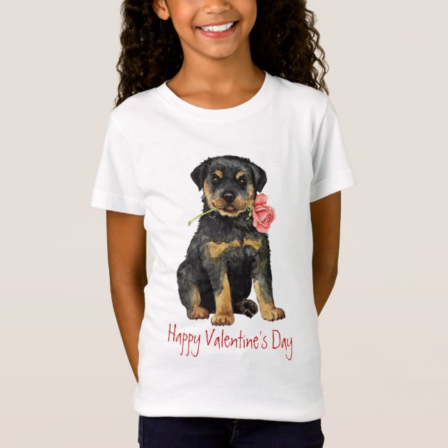 Camiseta Namorados Rottweiler cor-de-rosa (Frente)