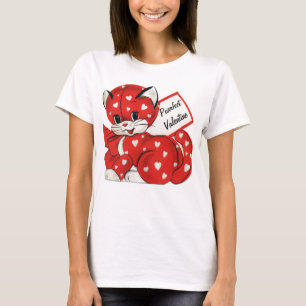 Camiseta Namorados Vintage Red Cat White Hearts Retro Love