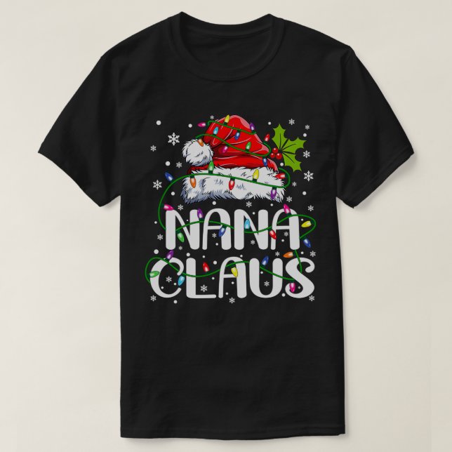 Camiseta Nana Claus Christmas Lights Pajama Family Matchin (Frente do Design)