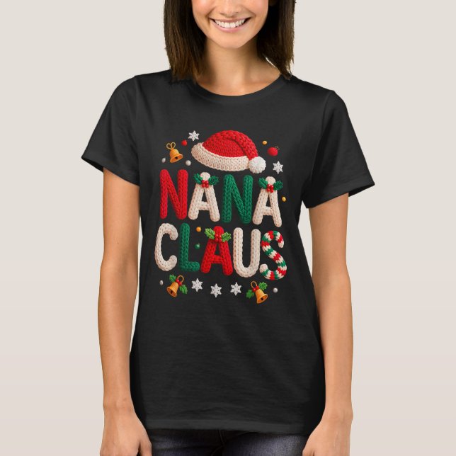 Camiseta Nana Claus Knitted Design Grandma Pajama Family Ma (Frente)