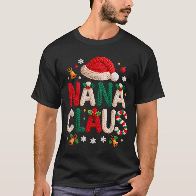 Camiseta Nana Claus Knitted Design Grandma Pajama Family Ma (Frente)