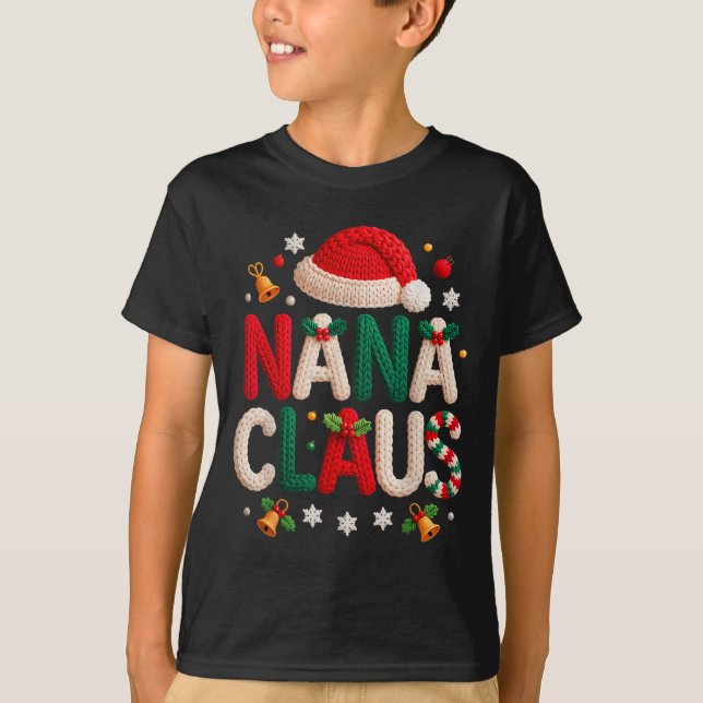 Camiseta Nana Claus Knitted Design Grandma Pajama Family Ma (Frente)